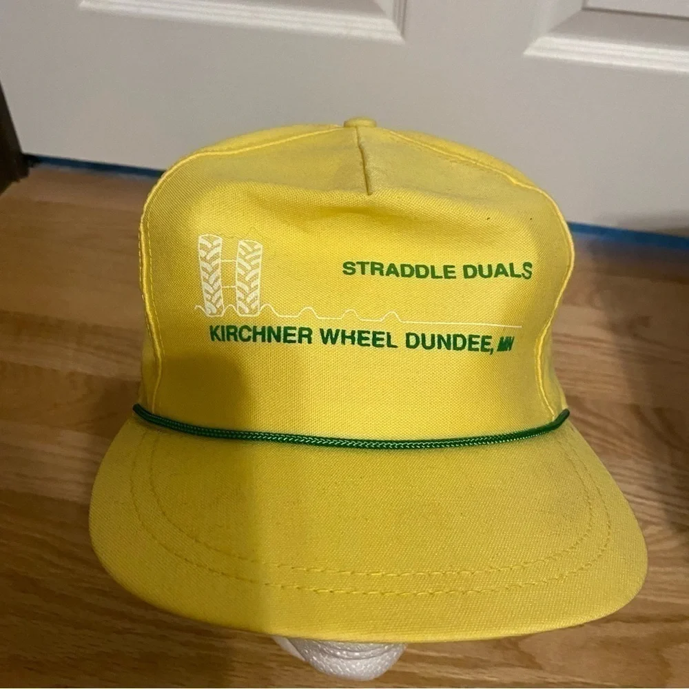Vintage Straddle Duals John Deere Tractor Hat Strapback Yellow Green Rope